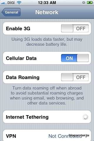 отключить мобильный интернет на iOS4