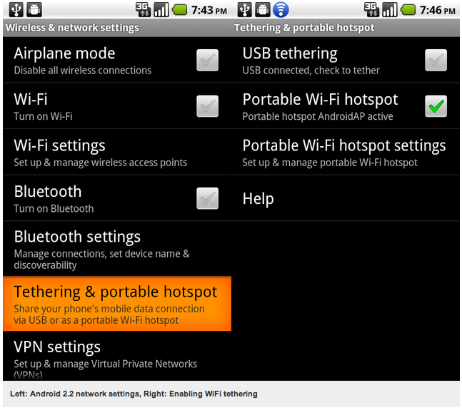 Internet tethering in android 2.2 Froyo